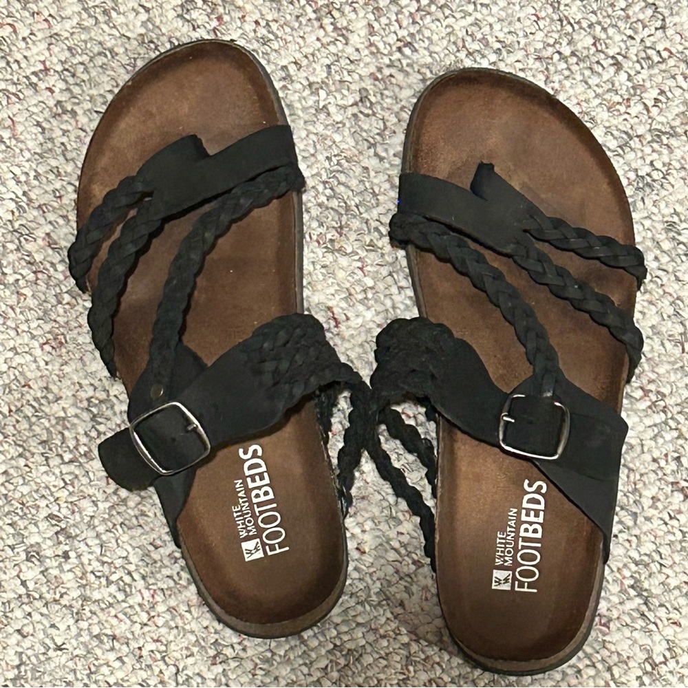 White Mountain Women's Black Braided Strap Footbed Sandals